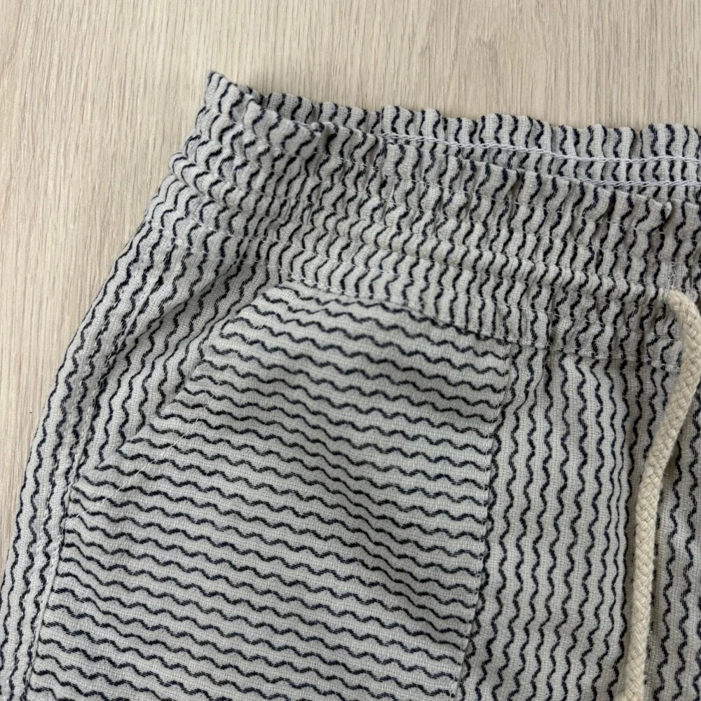 Shorts Cali 1850 Women Medium White Navy Stripe Cotton Beach Drawstring Coastal